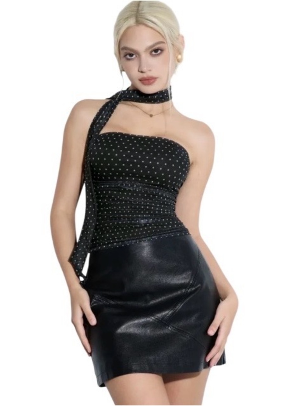 Suuksess Mesh Ruched Tube Top &
Scarf Black Polka Dot Size S